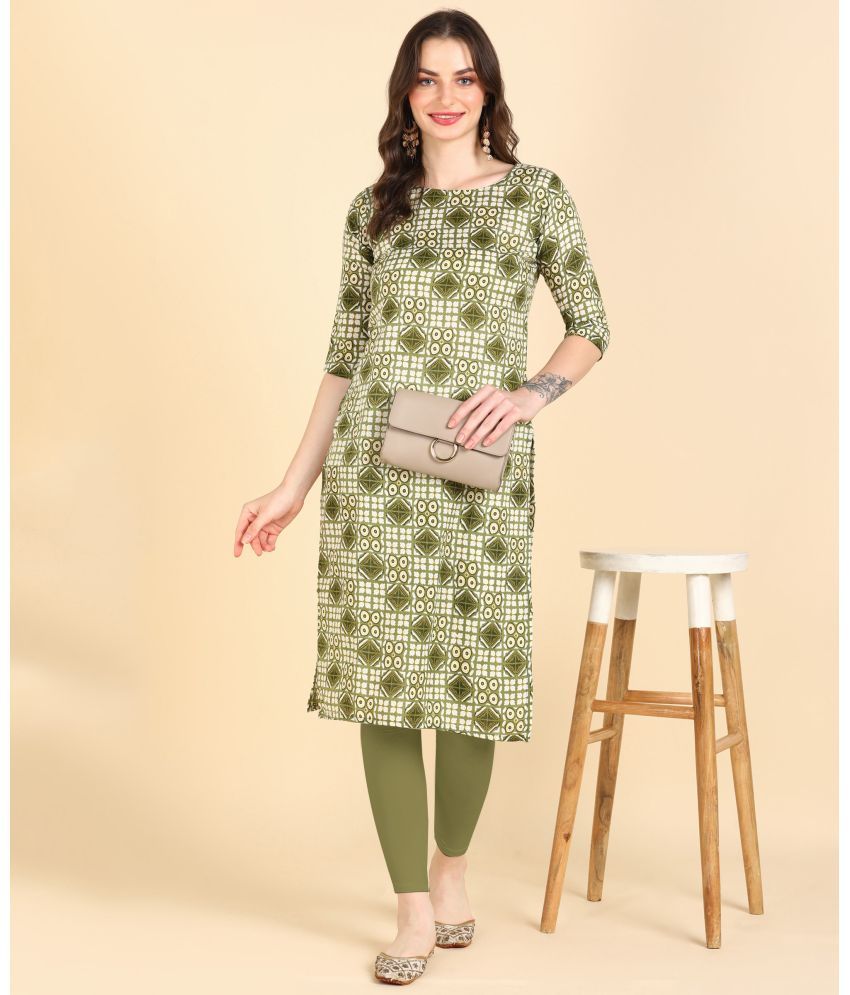     			DSK STUDIO Cotton Blend Printed Straight Women's Kurti - Olive ( Pack of 1 )