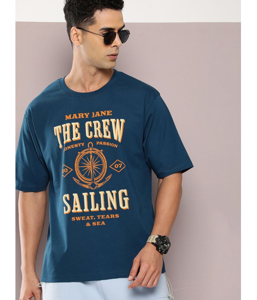     			Dillinger Cotton Oversized Fit Printed Half Sleeves Men's T-Shirt - Blue ( Pack of 1 )