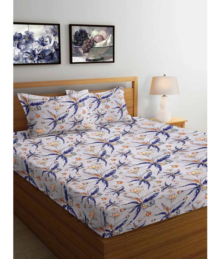     			FABINALIV Poly Cotton Floral 1 Double King Size Bedsheet with 2 Pillow Covers - Gray