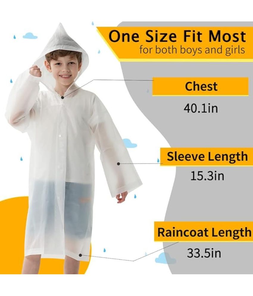     			INFISPACE Kid's Reusable EVA Rain Poncho Raincoat| Rain Jackets Long with Hood Eva Boys White C Color Raincoat pack of 1-11 - 12 Years