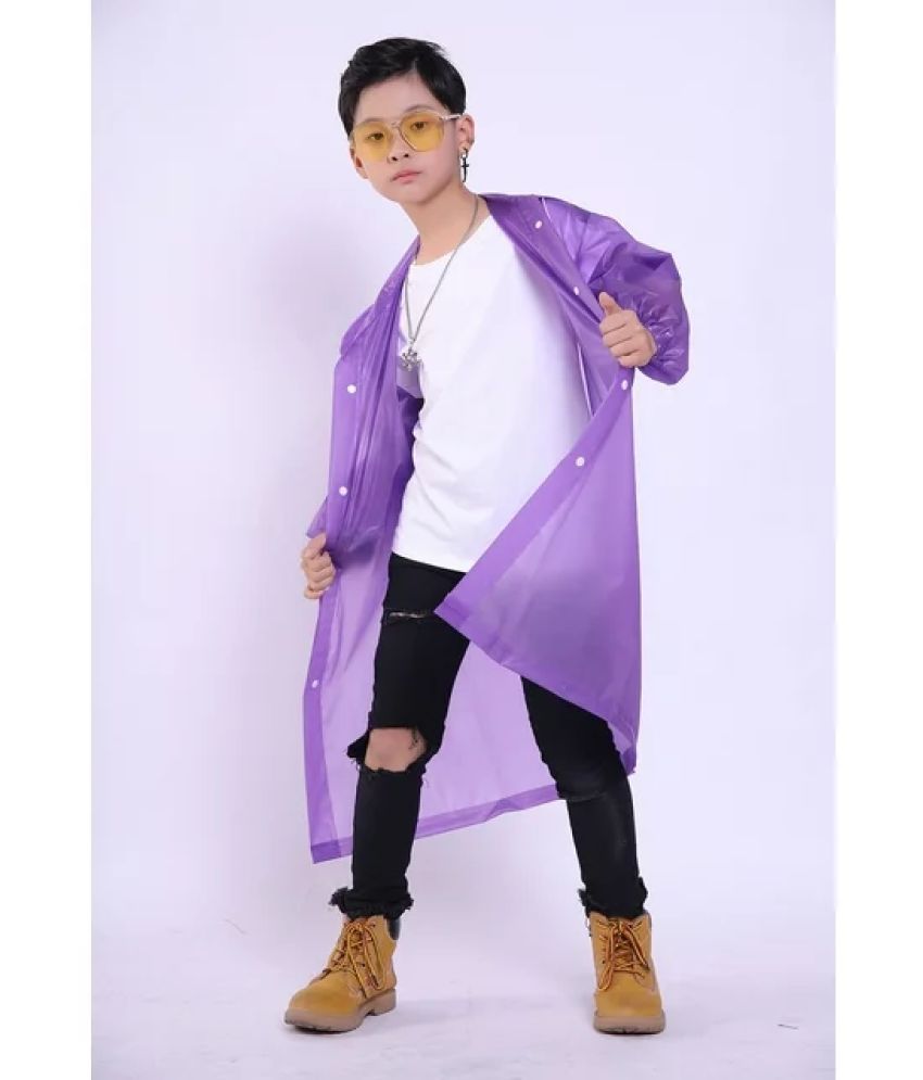     			INFISPACE Kid's Reusable EVA Rain Poncho Raincoat| Rain Jackets Long with Hood Eva Boys Purple Color Raincoat pack of 1-14 - 15 Years
