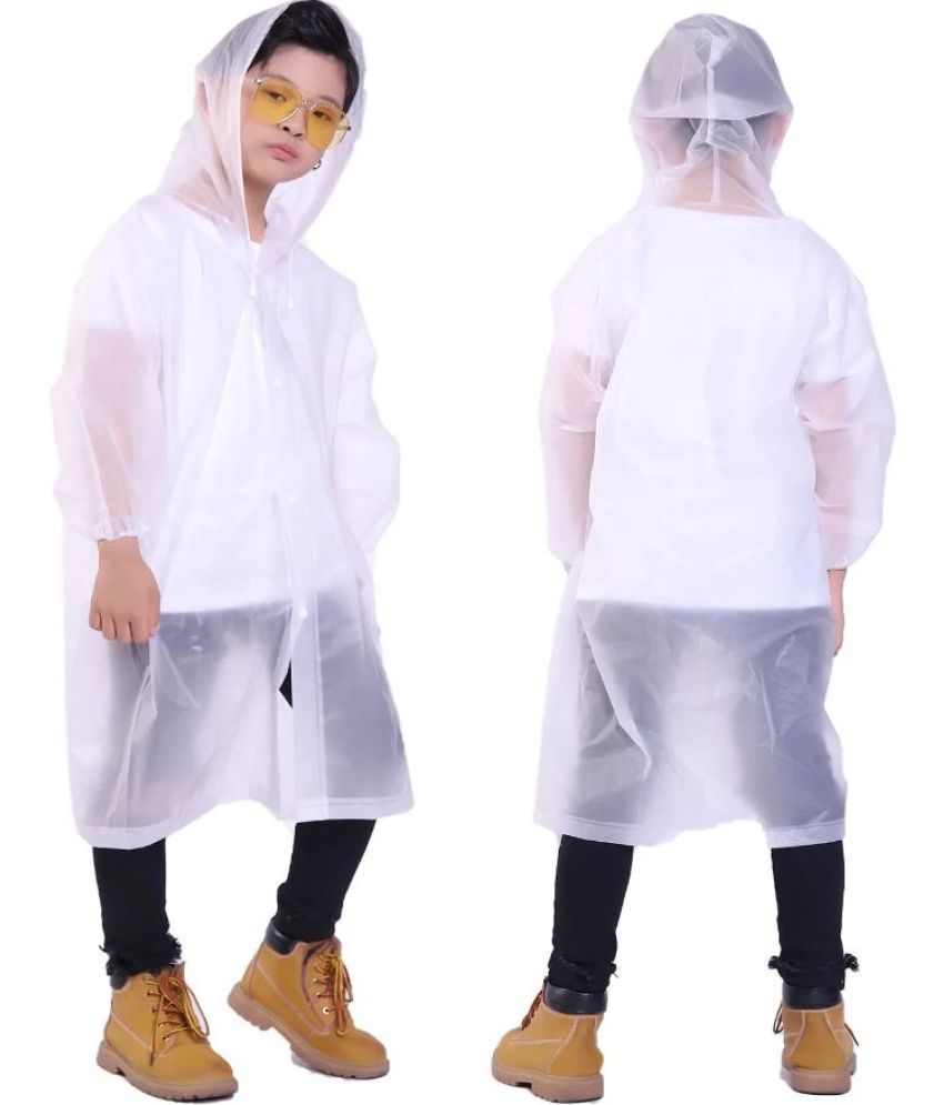     			INFISPACE Kid's Reusable EVA Rain Poncho Raincoat| Rain Jackets Long with Hood Eva Boys White G Color Raincoat pack of 1-15 - 16 Years