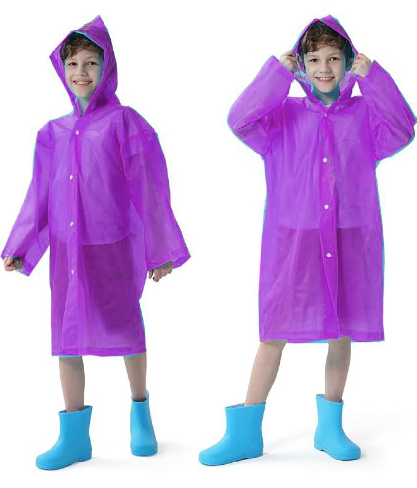     			INFISPACE Kid's Reusable EVA Rain Poncho Raincoat| Rain Jackets Long with Hood Eva Boys Purple A Color Raincoat pack of 1-11 - 12 Years