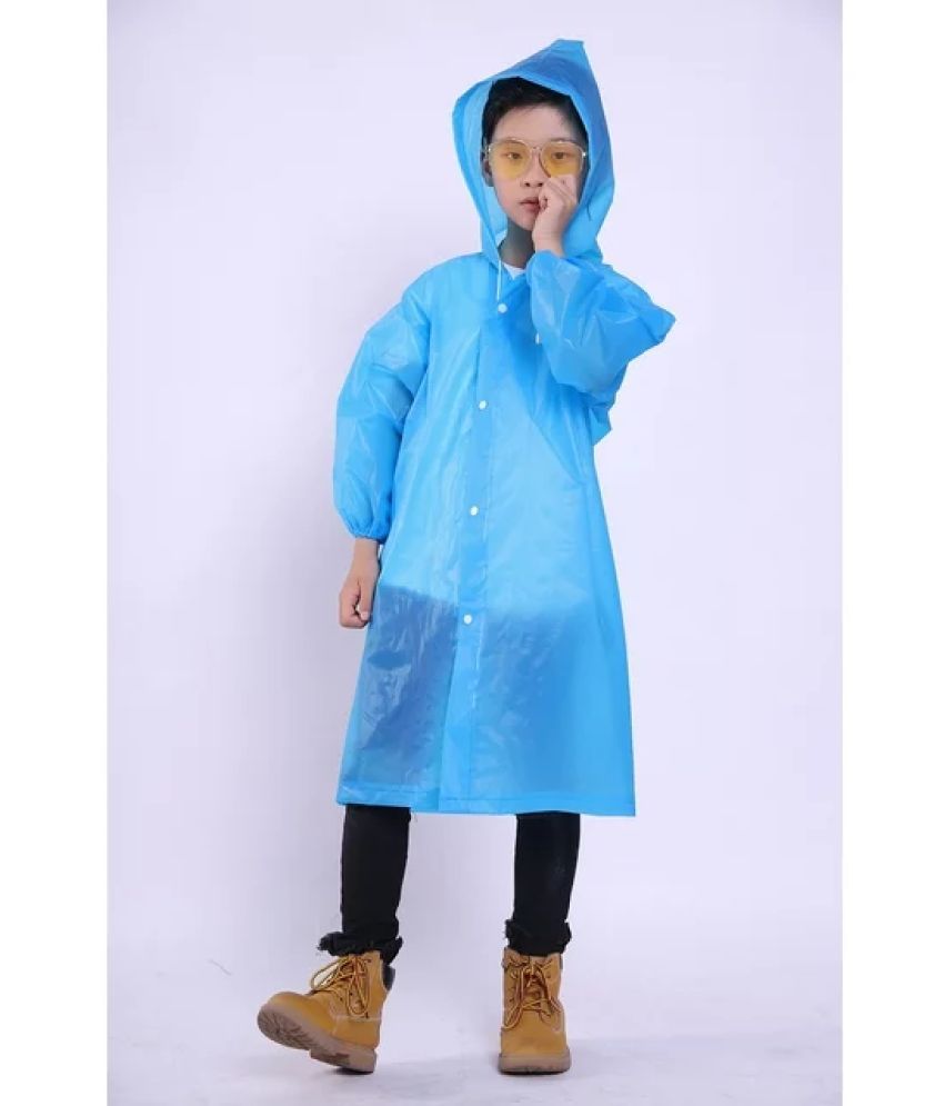     			INFISPACE Kid's Reusable EVA Rain Poncho Raincoat| Rain Jackets Long with Hood Eva Boys Blue B Color Raincoat pack of 1-11 - 12 Years