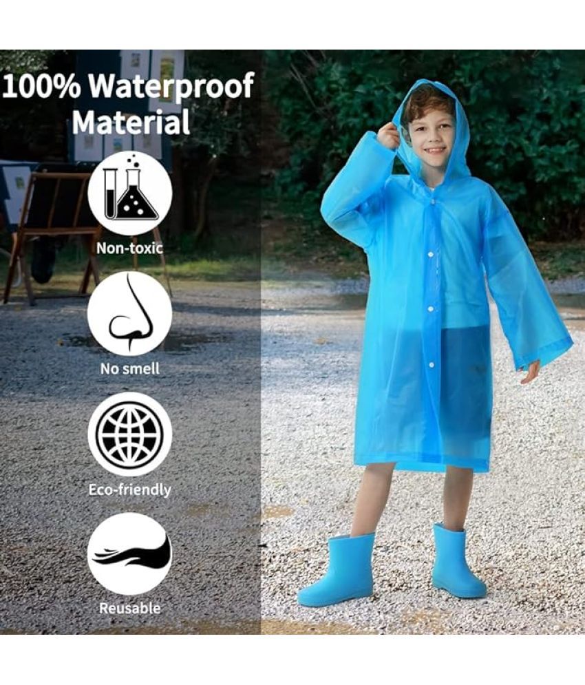     			INFISPACE Kid's Reusable EVA Rain Poncho Raincoat| Rain Jackets Long with Hood Eva Boys Blue G Color Raincoat pack of 1-13 - 14 Years
