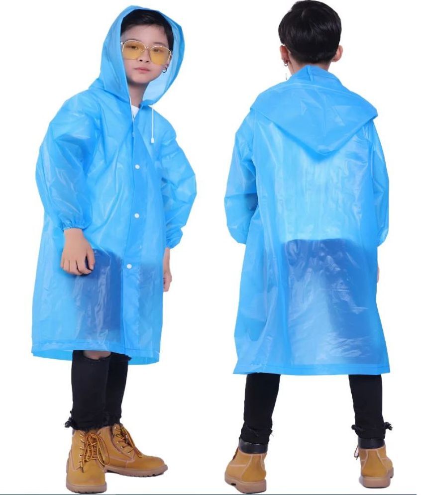     			INFISPACE Kid's Reusable EVA Rain Poncho Raincoat| Rain Jackets Long with Hood Eva Boys Blue I Color Raincoat pack of 1-9 - 10 Years