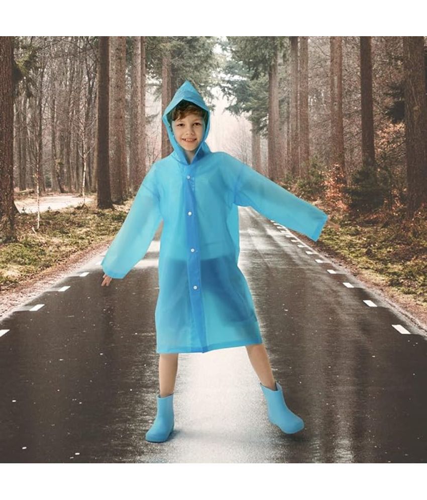     			INFISPACE Kid's Reusable EVA Rain Poncho Raincoat| Rain Jackets Long with Hood Eva Boys Blue H Color Raincoat pack of 1-9 - 10 Years
