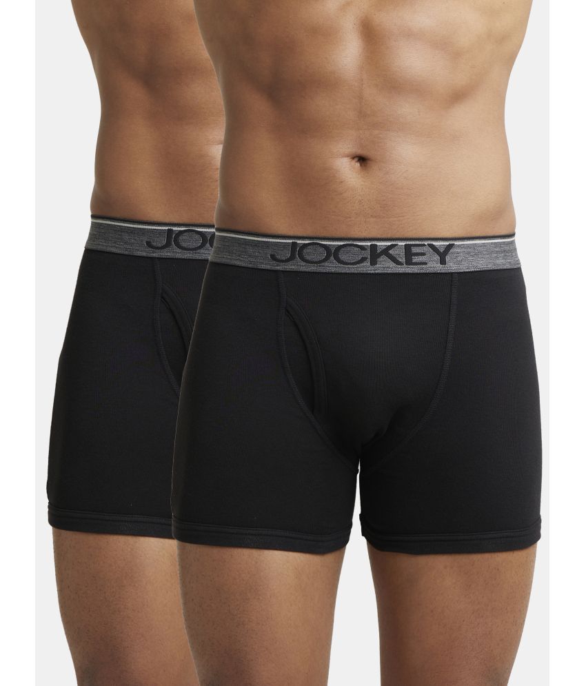     			Pack of 2 Jockey 8009 Men Super Combed Cotton Rib Solid Boxer Brief - Black