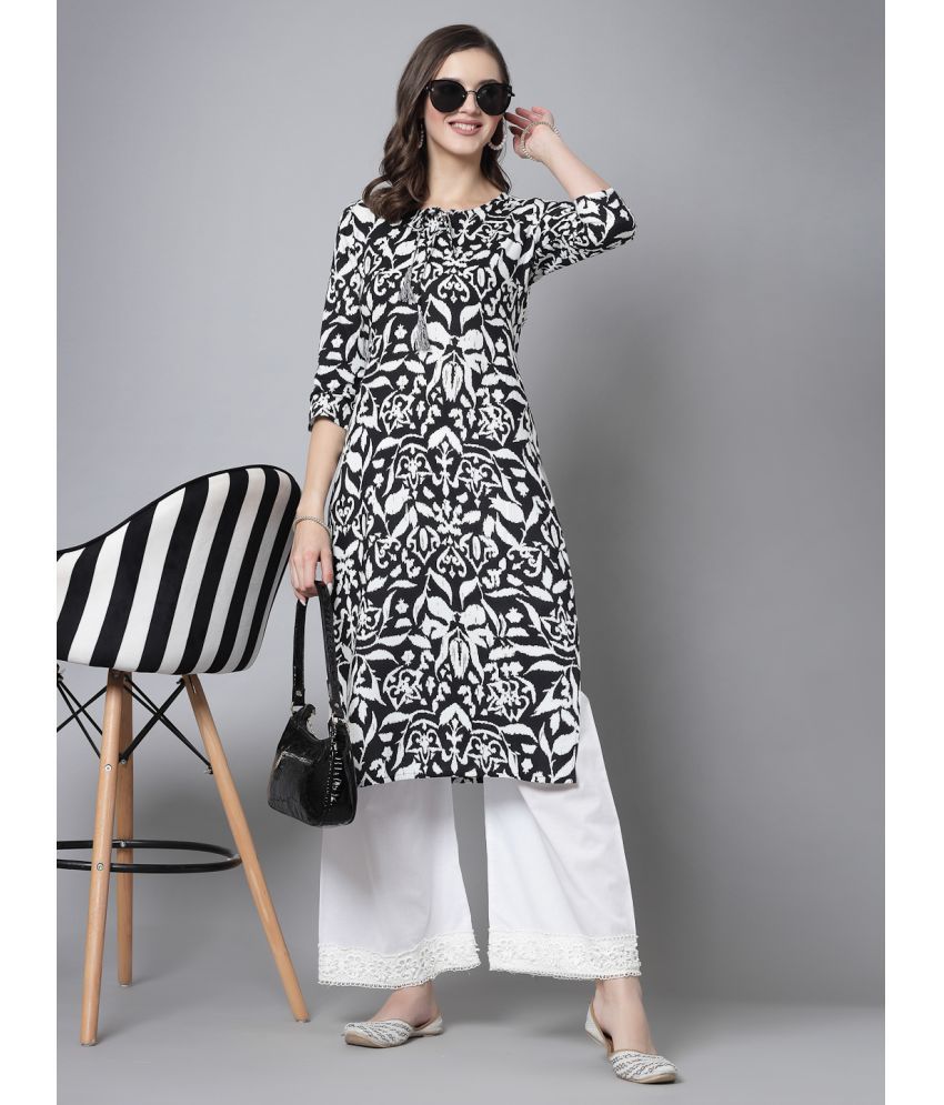     			KIPEK Rayon Printed Straight Women's Kurti - Black ( Pack of 1 )