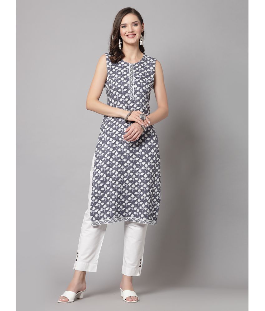     			KIPEK Rayon Printed Straight Women's Kurti - Grey ( Pack of 1 )