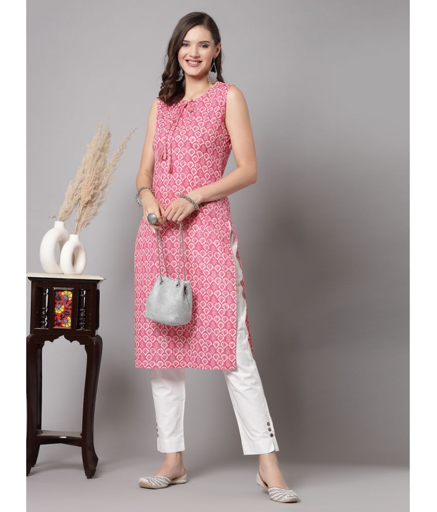     			KIPEK Rayon Printed Straight Women's Kurti - Pink ( Pack of 1 )