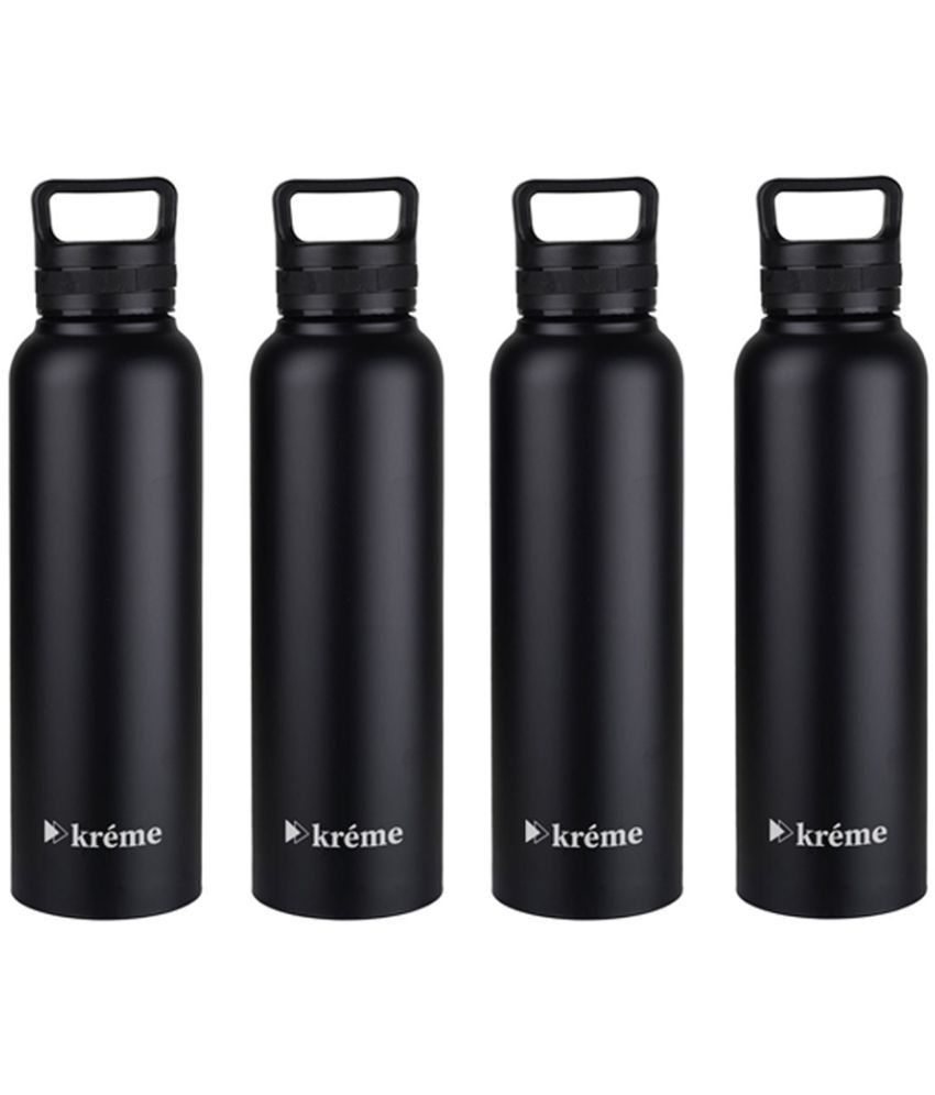     			KREME Kreme 1000 ml Bottle (Pack of 4, Steel) Black Steel Water Bottle 1000 mL ( Set of 4 )
