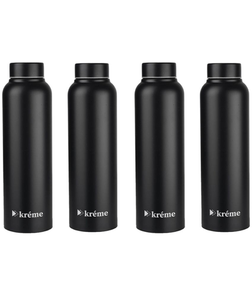     			KREME Kreme 1000 ml Bottle (Pack of 4, Steel) Black Steel Fridge Water Bottle 1000 mL ( Set of 4 )