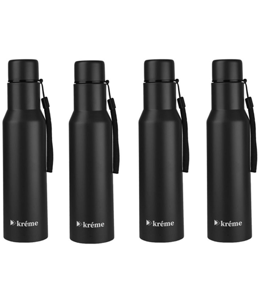     			KREME Kreme 750 ml Bottle (Pack of 4, Steel) Black Steel Water Bottle 750 mL ( Set of 4 )