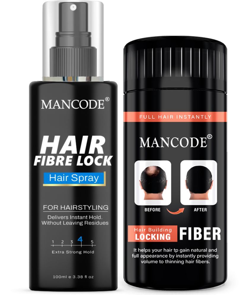     			Mancode Hair Building Fiber Combo | Hair Fiber for Thinning Hair & Bald & Hair Fibre Lock Spray For spots & Strengthens Bond Between Hair Fibers and Existing Hair | Hair Fiber 20gm & Hair Fibre Lock Spray 100ml | Hair Care Combo (Black)