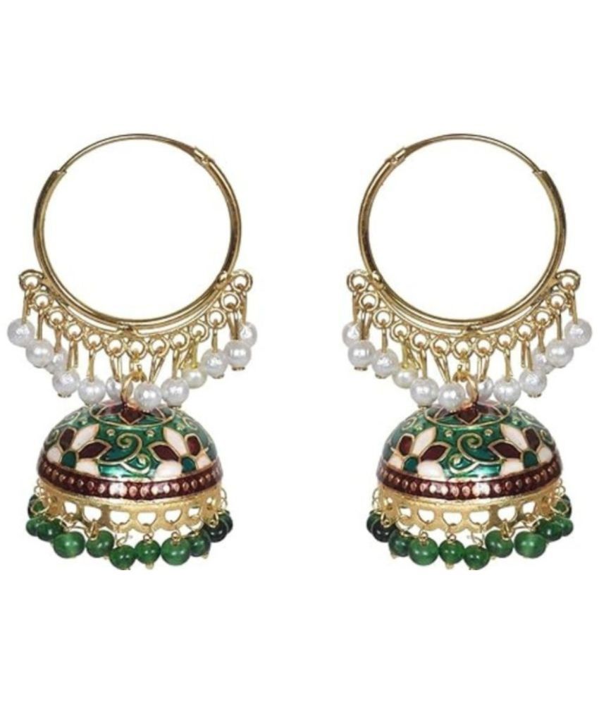     			Nilu's Collection Green Jhumki Earrings ( Pack of 1 )