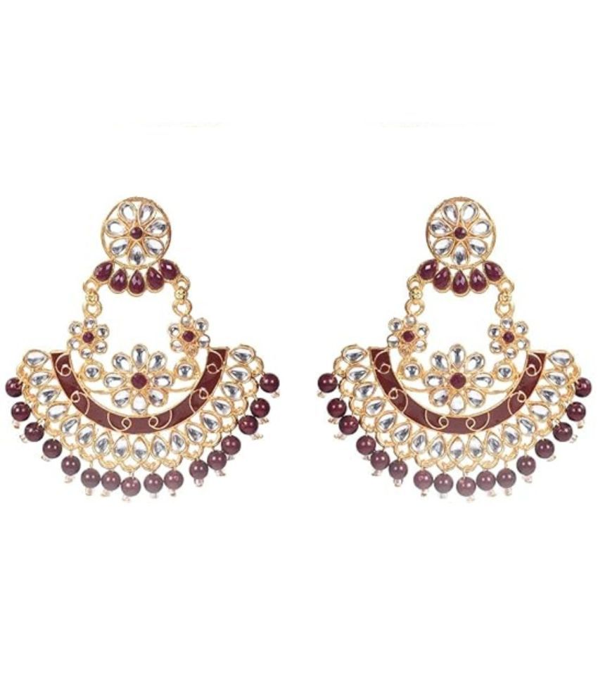     			Nilu's Collection Maroon Chandbalis Earrings ( Pack of 1 )