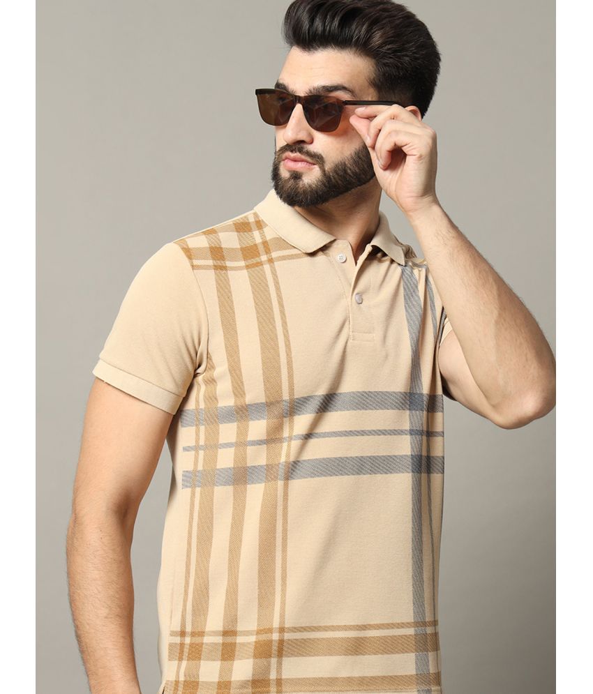     			RELANE Cotton Blend Regular Fit Checks Half Sleeves Men's Polo T Shirt - Beige ( Pack of 1 )