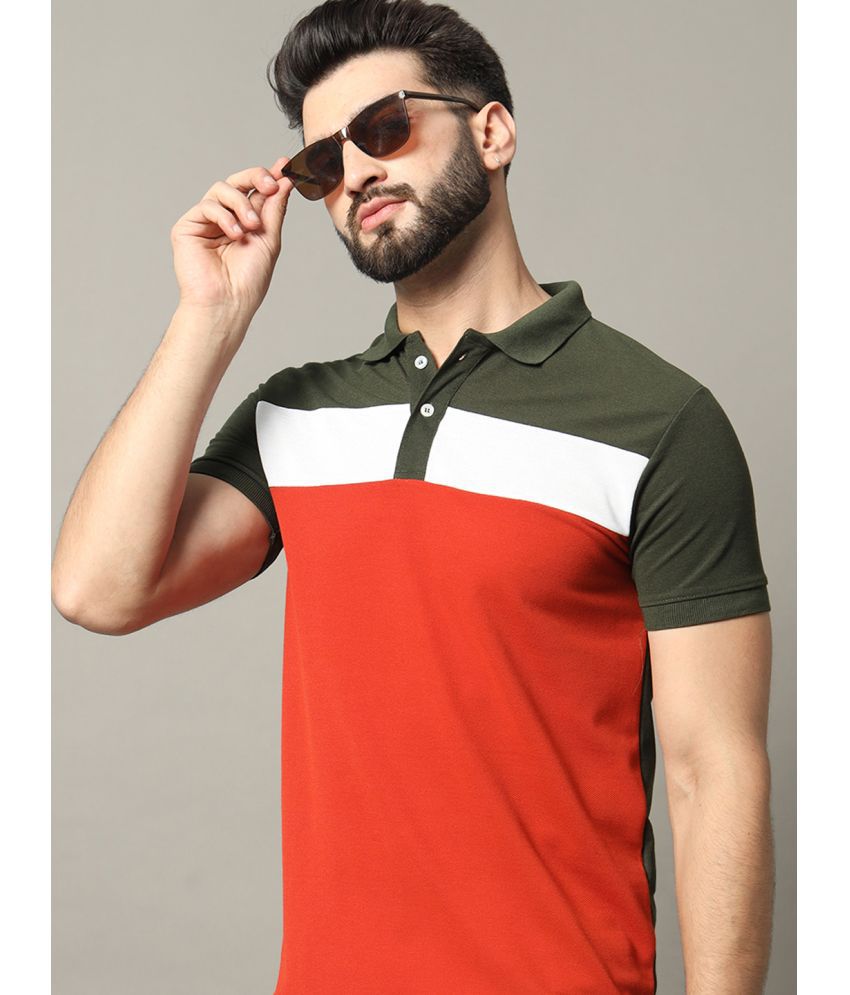    			RELANE Cotton Blend Regular Fit Colorblock Half Sleeves Men's Polo T Shirt - Rust ( Pack of 1 )