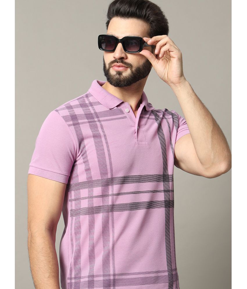     			RELANE Cotton Blend Regular Fit Checks Half Sleeves Men's Polo T Shirt - Lavender ( Pack of 1 )