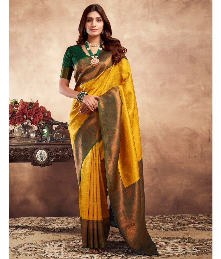     			Satrani Art Silk Embellished Saree With Blouse Piece - Mustard ( Pack of 1 )