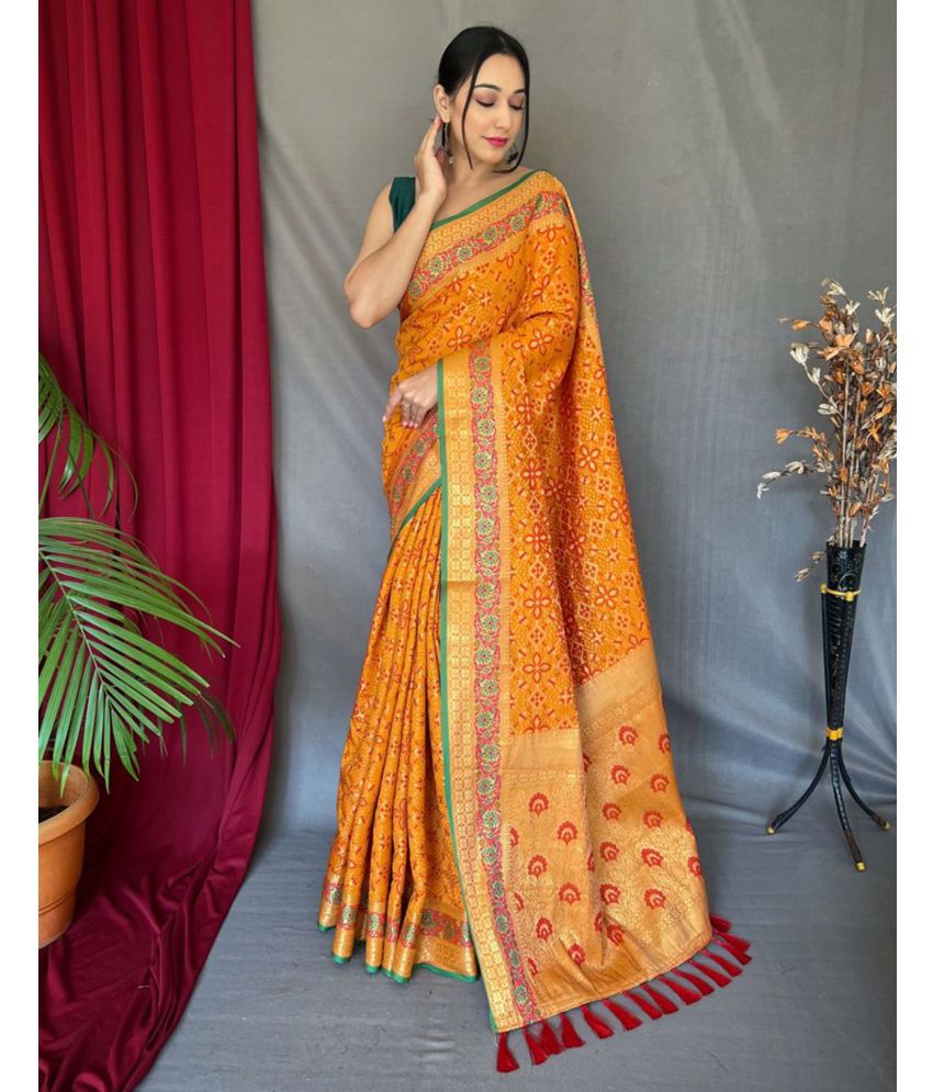     			Satrani Art Silk Woven Saree With Blouse Piece - Yellow ( Pack of 1 )