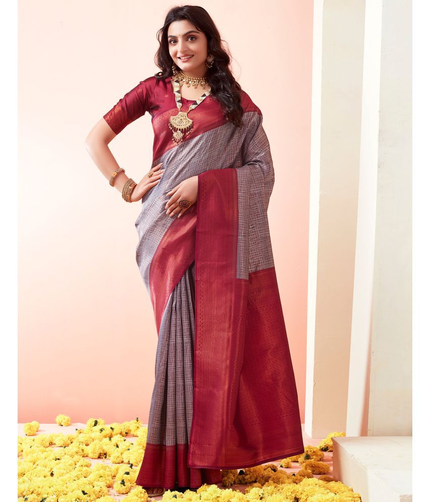     			Satrani Art Silk Woven Saree With Blouse Piece - Light Grey ( Pack of 1 )