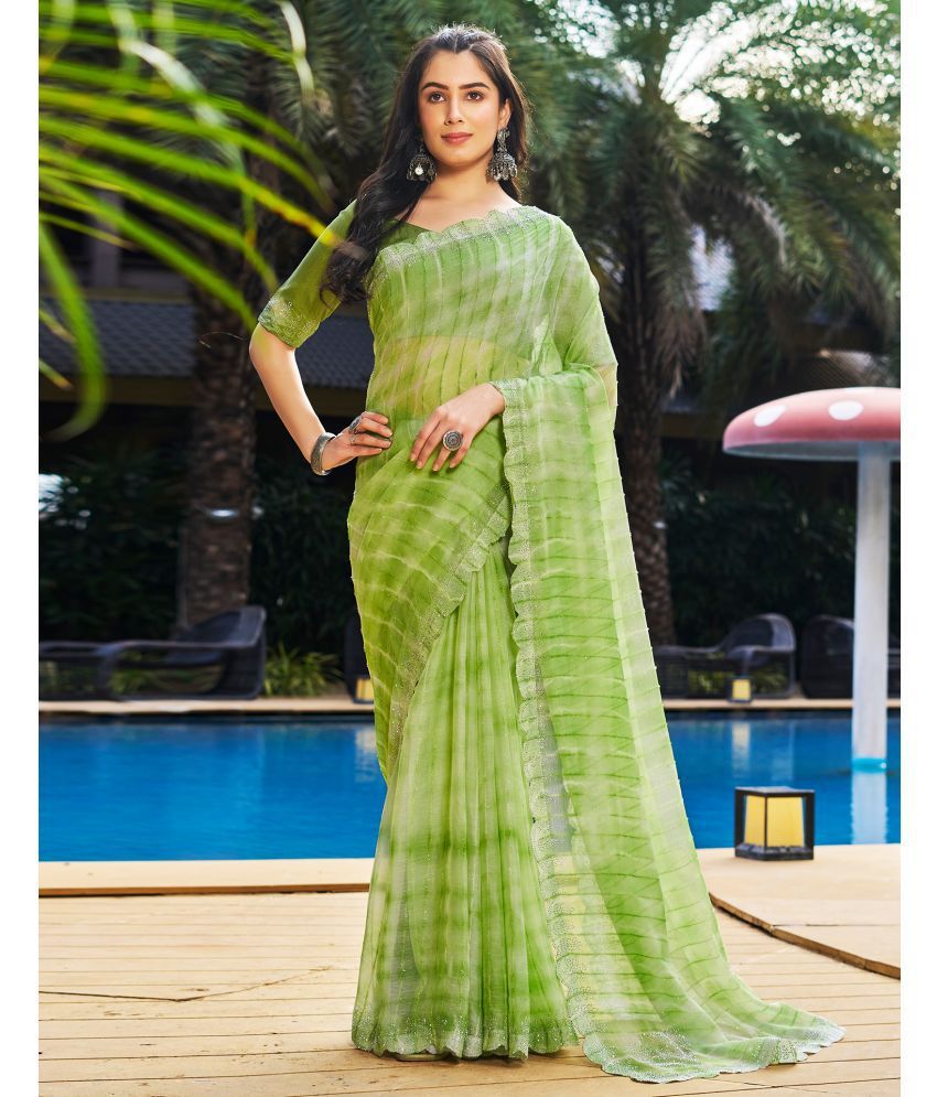     			Satrani Chiffon Printed Saree With Blouse Piece - Light Green ( Pack of 1 )