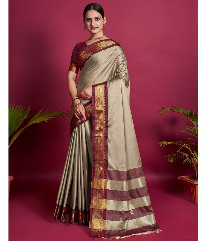     			Satrani Cotton Silk Woven Saree With Blouse Piece - Beige ( Pack of 1 )
