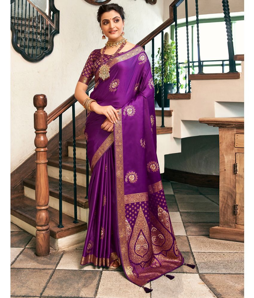     			Satrani Silk Embellished Saree With Blouse Piece - Purple ( Pack of 1 )