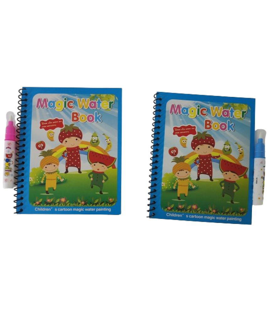     			2655F-FLIPCLIPS COMBO 2PC Magic Water Book For Kids With Magical Water Doodle Pen, Reusable Self Drying Water Painting Books, Best Montessori Toy Gift,