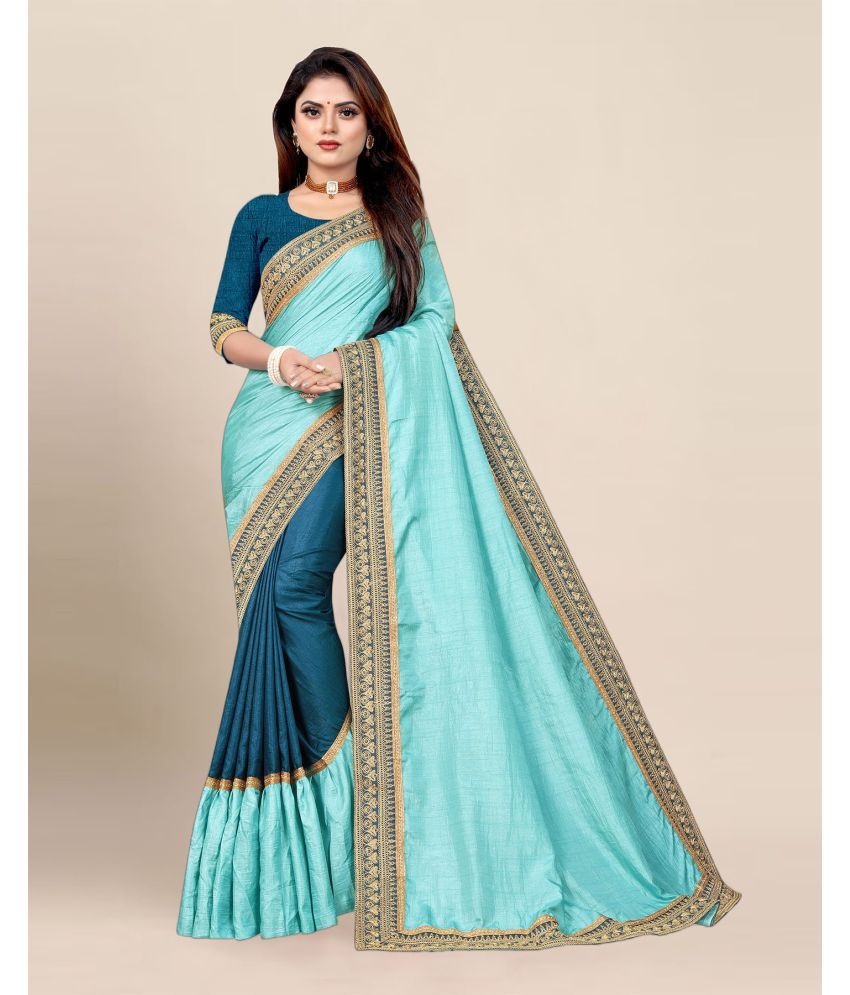     			Anajaneya Sarees Silk Embroidered Saree With Blouse Piece - Blue ( Pack of 1 )