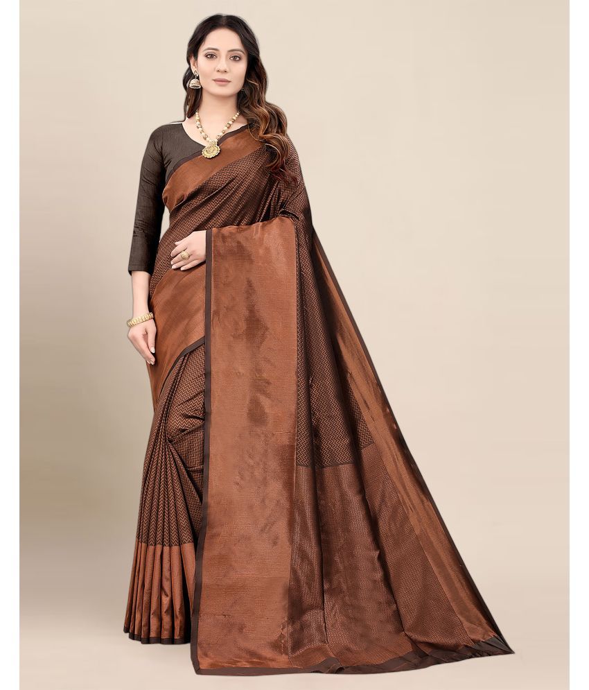     			Anjaneya Sarees Banarasi Silk Woven Saree With Blouse Piece - Brown ( Pack of 1 )