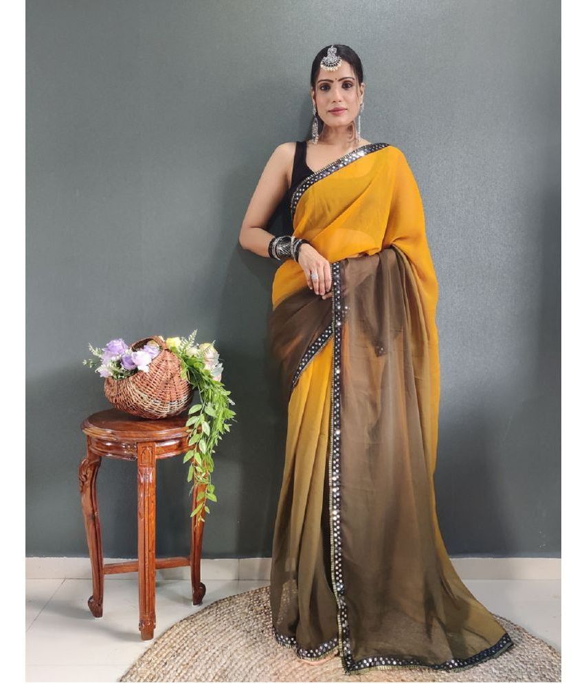     			Apnisha Georgette Dyed Saree With Blouse Piece - Olive ( Pack of 1 )