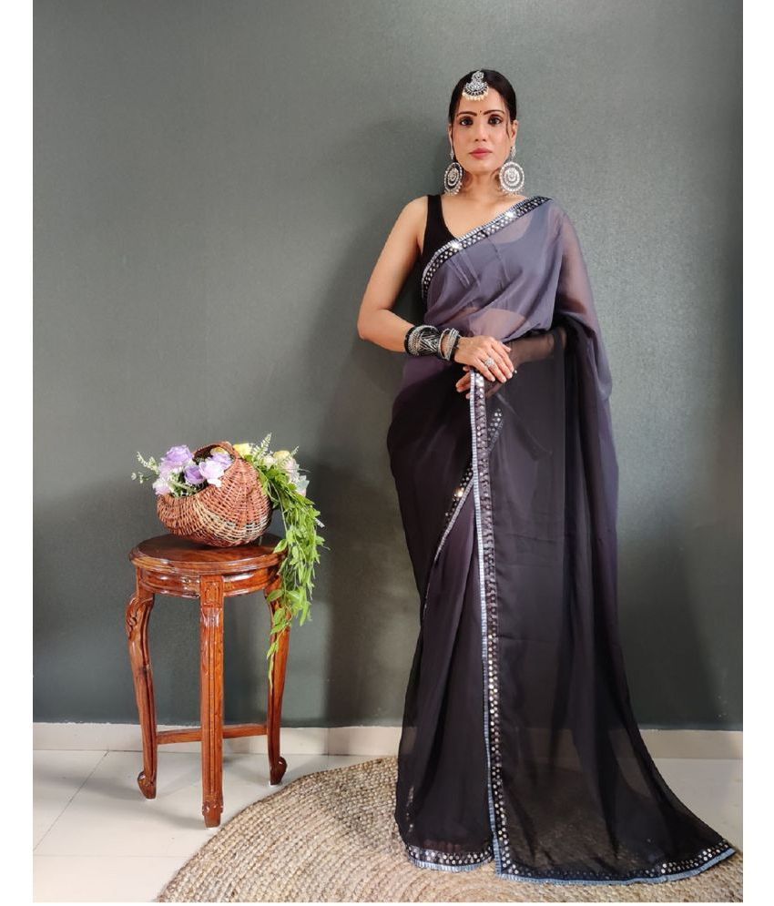     			Apnisha Georgette Embellished Saree With Blouse Piece - Grey ( Pack of 1 )