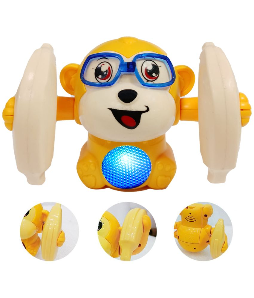     			BUMTUM Dancing Monkey Musical Toy for Kids Baby Spinning Rolling Tumbling Toy with Voice Control Sensor - (Yellow, Pack of 1)