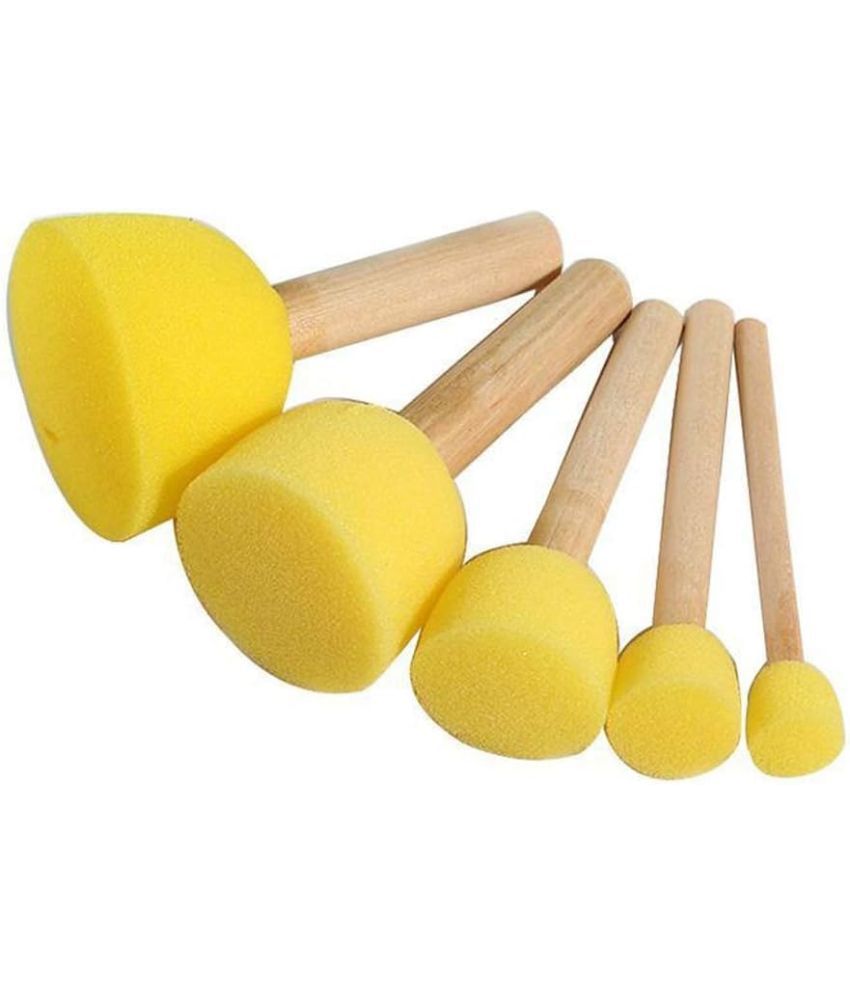     			Eclet 5 Pcs Round Stencil Sponge Wooden Handle Foam Brush Set Painting Tools for Kids DIY Painting Stencils Arts and Crafts Tool Accessories