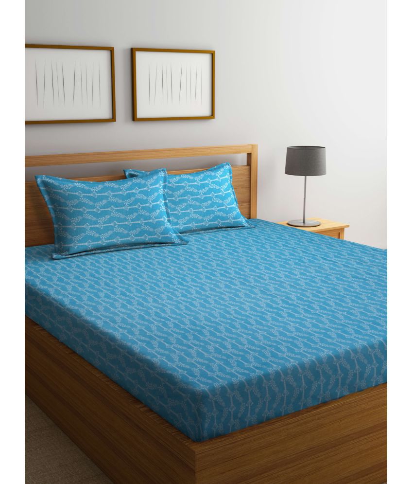     			FABINALIV Cotton Abstract 1 Double Bedsheet with 2 Pillow Covers - Light Blue