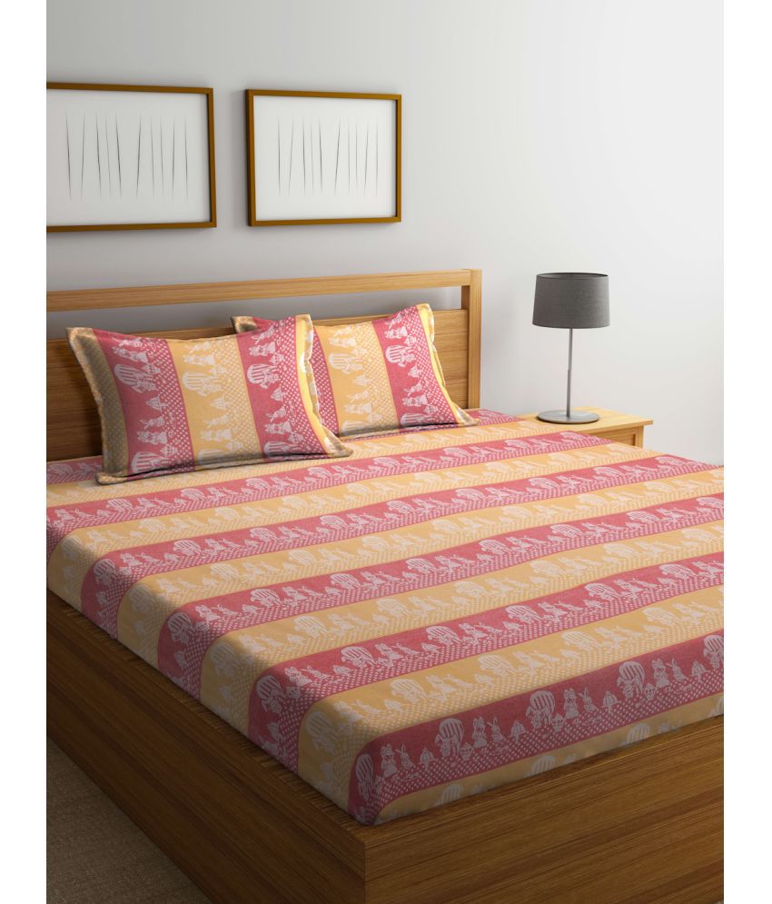     			FABINALIV Cotton Animal 1 Double Bedsheet with 2 Pillow Covers - Yellow