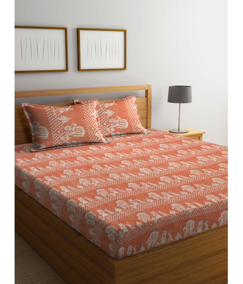     			FABINALIV Cotton Animal 1 Double Bedsheet with 2 Pillow Covers - Orange