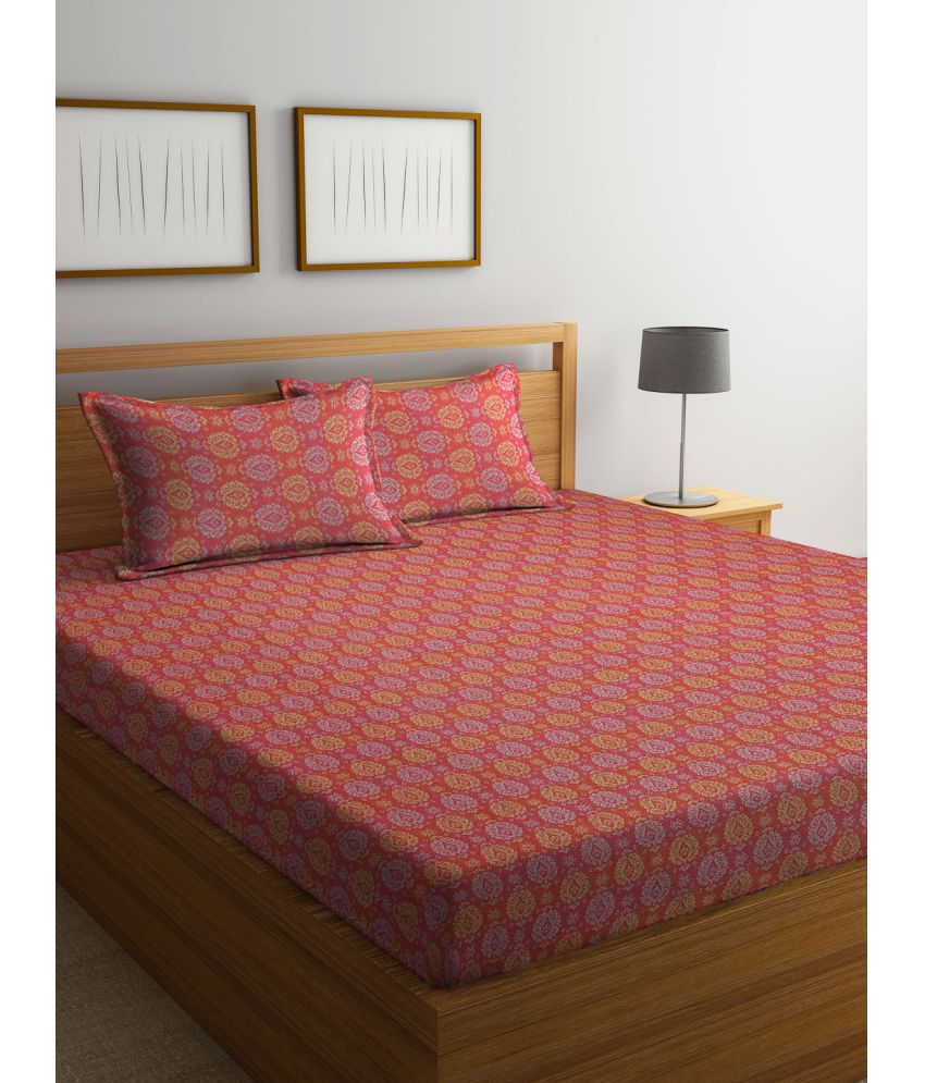     			FABINALIV Cotton Ethnic 1 Double Bedsheet with 2 Pillow Covers - Rust