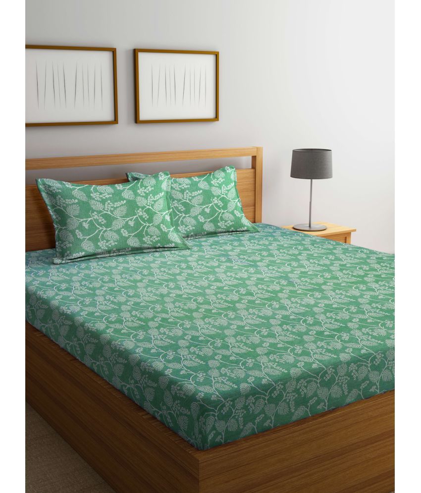     			FABINALIV Cotton Nature 1 Double Bedsheet with 2 Pillow Covers - Light Green