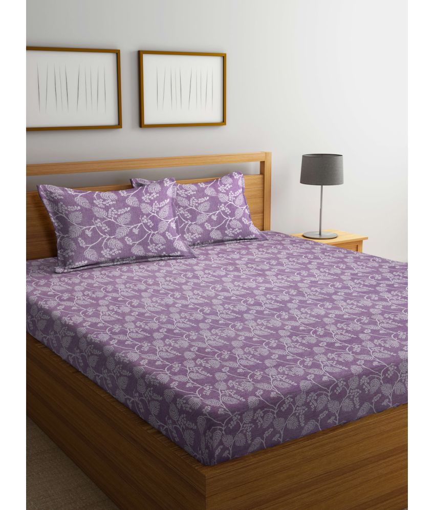     			FABINALIV Cotton Nature 1 Double Bedsheet with 2 Pillow Covers - Purple