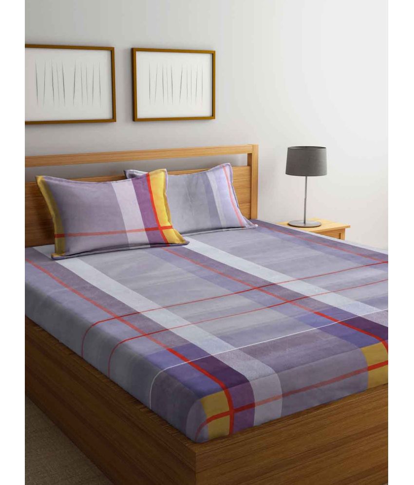     			FABINALIV Poly Cotton Big Checks 1 Double Bedsheet with 2 Pillow Covers - Lavender