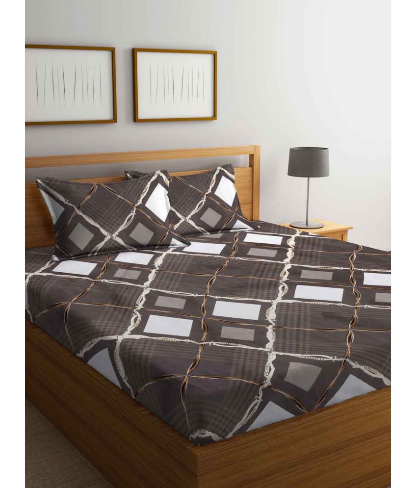     			FABINALIV Poly Cotton Geometric 1 Double Bedsheet with 2 Pillow Covers - Brown Dark