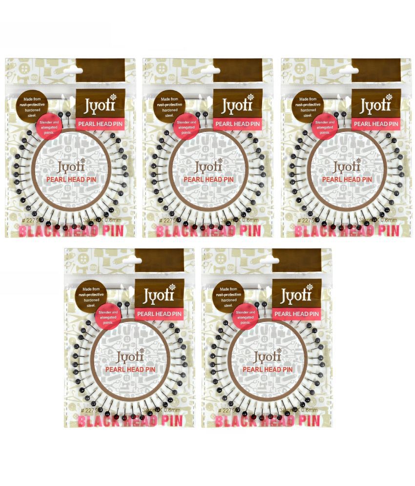     			Jyoti Pearl Head Pins Round Black for Tailoring, Dressmaking, Crafting, Sewing, College Projects, Ornament, Patch Work, Decorating, Hijab, & Scarf for Women # 22754 (40 Pins on a Wheel) - Pack of 5