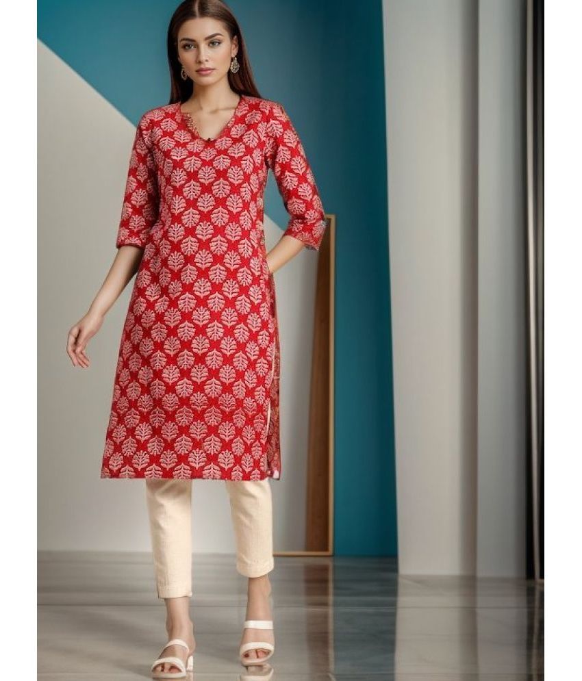     			KIPEK Cotton Printed Straight Women's Kurti - Red ( Pack of 1 )