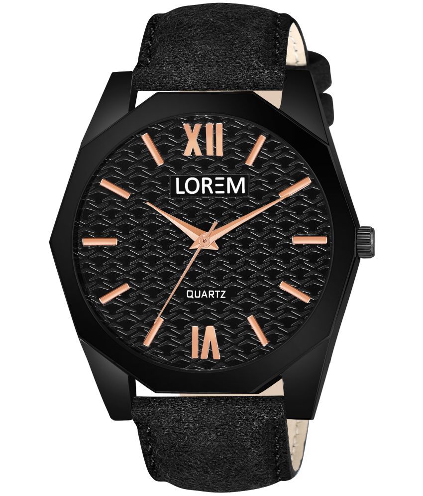    			Lorem Black Leather Analog Men's Watch