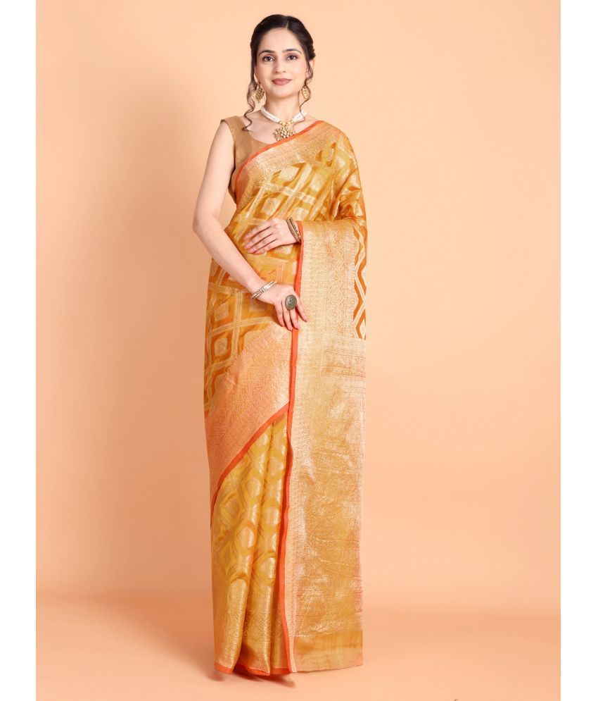     			Taslar Silk Blend Embellished Saree With Blouse Piece - Yellow ( Pack of 1 )