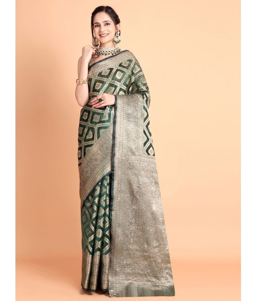     			Taslar Silk Blend Embellished Saree With Blouse Piece - Green ( Pack of 1 )